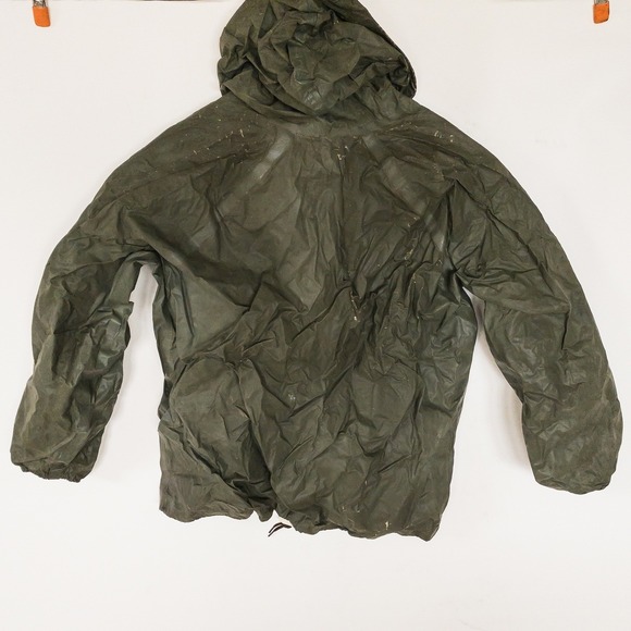 LL Bean Vintage Military issue Rain Jacket Anorak Olive Green Hooded Fragile - Picture 3 of 16